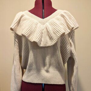 H&M Ruffle V-Neck Long Sleeve Sweater - Size Small